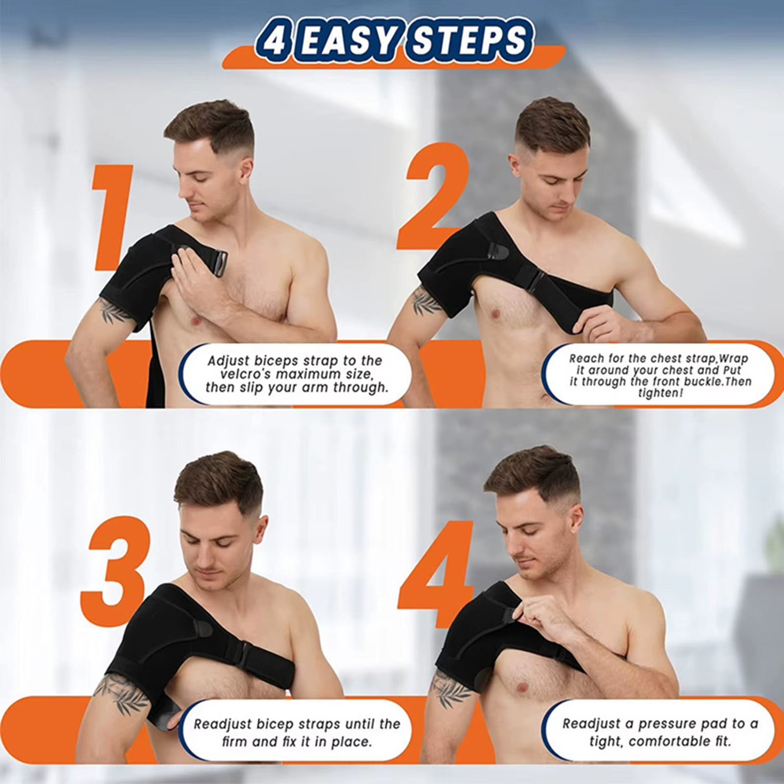 Support d'épaule pour physiothérapie rotateur cuff pour hommes, ajustable, confortable, pour bras gauche ou droit, 1/2 pièces.
