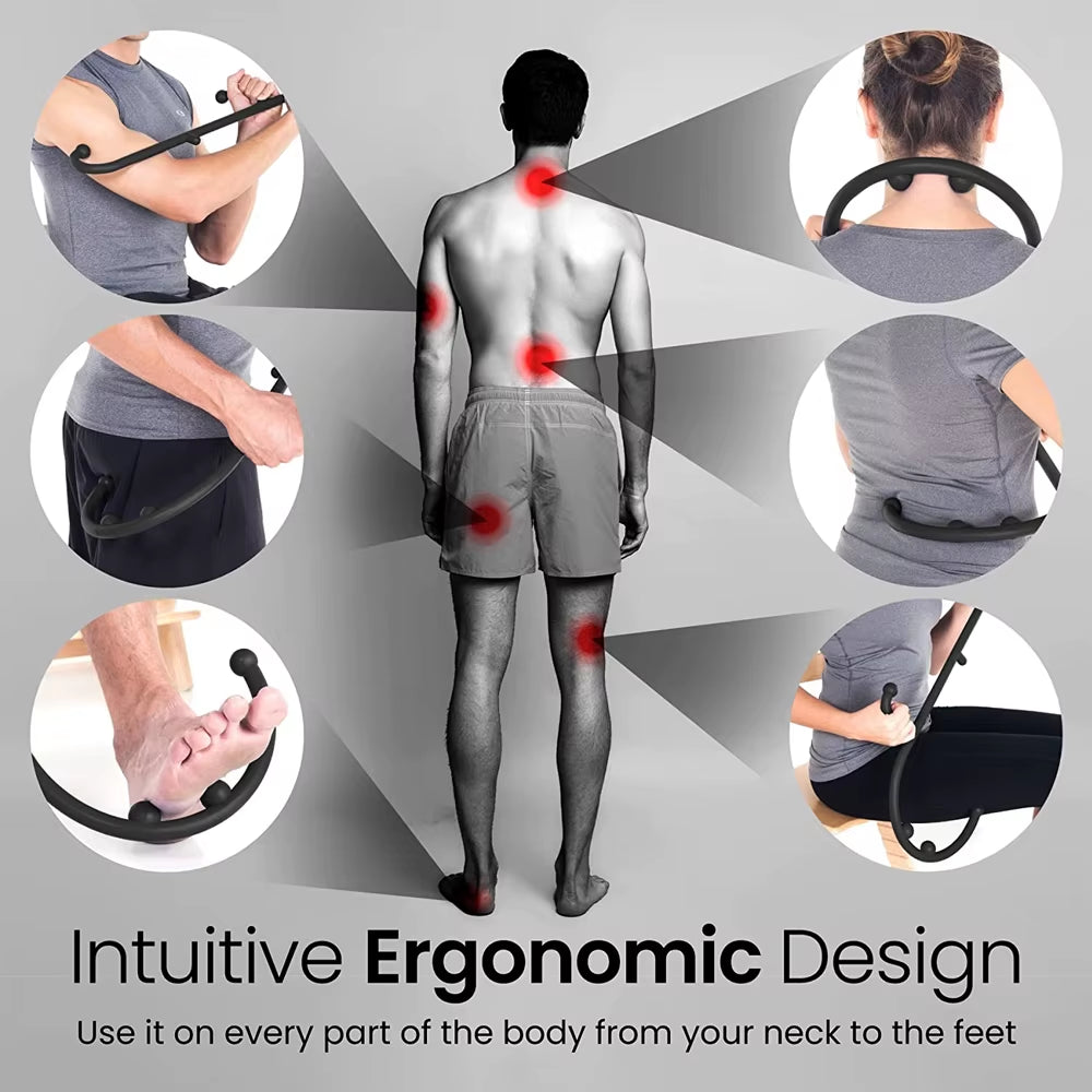 Massageur ergonomique pour soulager les points de trigger, fibromyalgie, douleur du dos, cou, pied, avec canne de massage et grattoir.